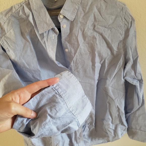 Everlane The Silky Cotton Relaxed Shirt Blue White Stripe 12 - Picture 6 of 9